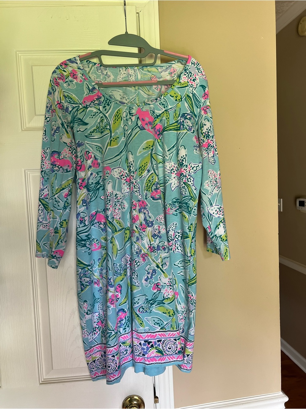 Lilly Pulitzer “Sway this Way”Floral Mint Shift Dress with Pink & Green Accents
